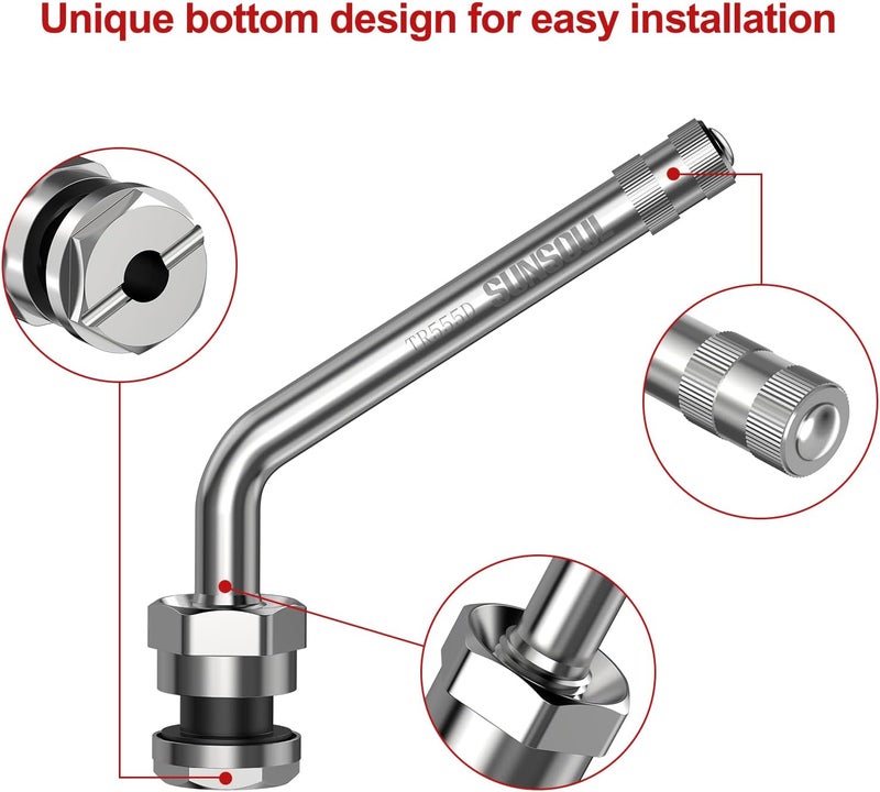 SUN SOUL TR555D 10pcs 60 Degree Bend Truck Tire Valve Stems, Compatible with 22.5in 24.5in Aluminum Wheels with 9.7mm Valve Holes - Image 3